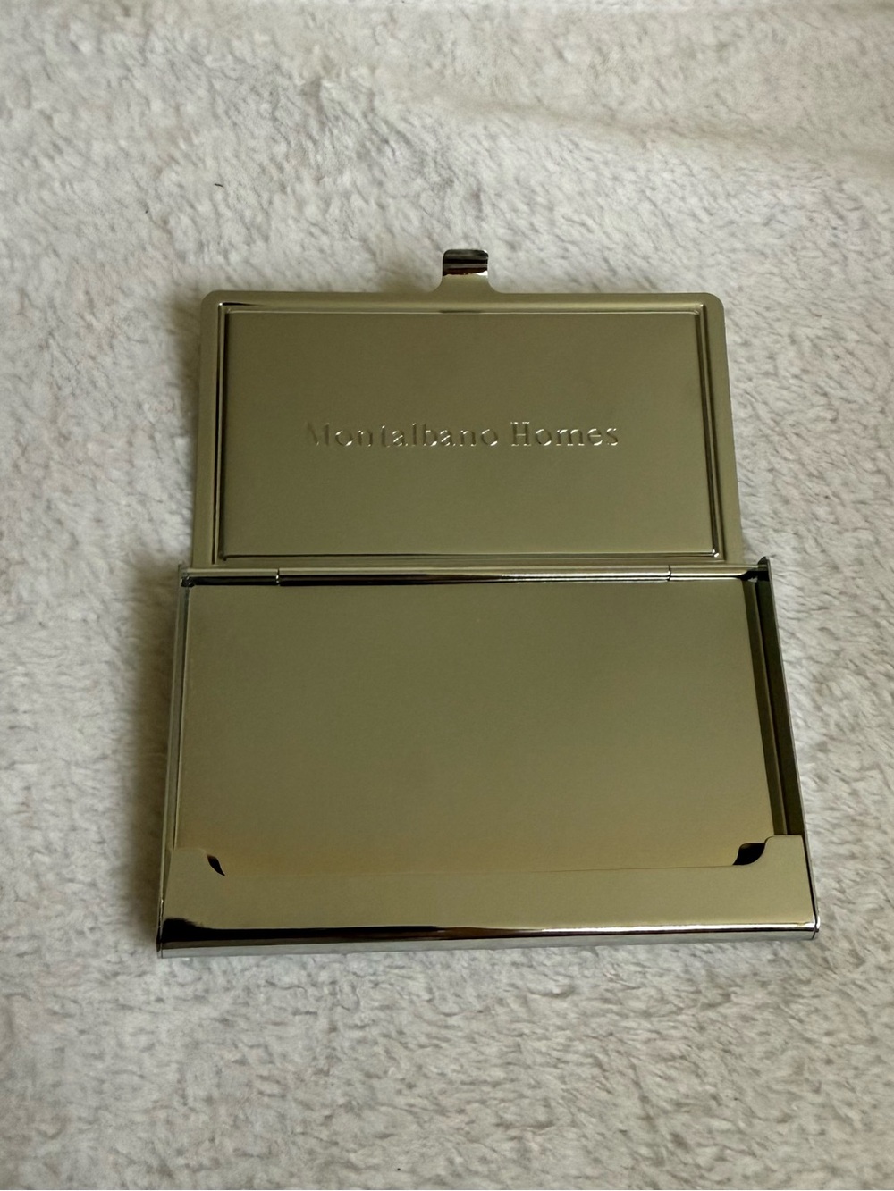 Metal Business Card Holder Case Silver Tone Montallbano Homes Slim Pocket